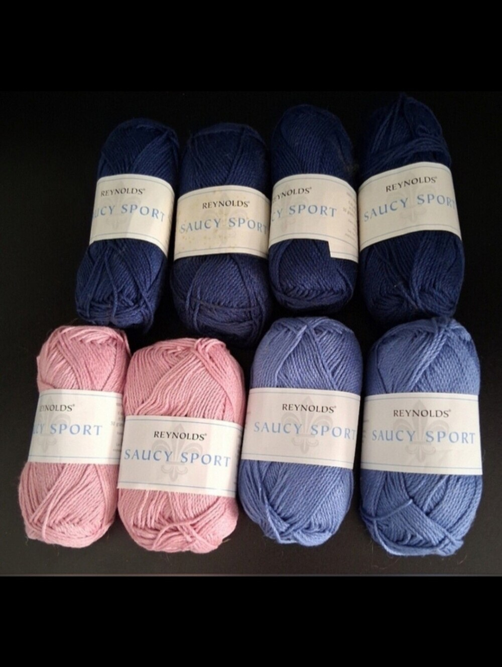 NWT Lot Of 8 Reynolds Saucy Spot Blue/Pink/Purple Mercerized Cotton Knit Yarn